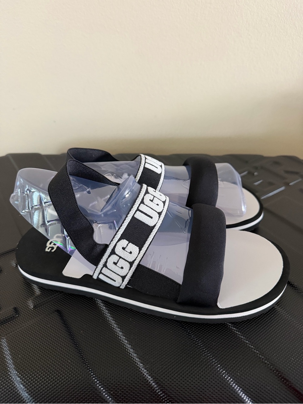 UGG Kids Black and White Logo Strap Sport Sandals